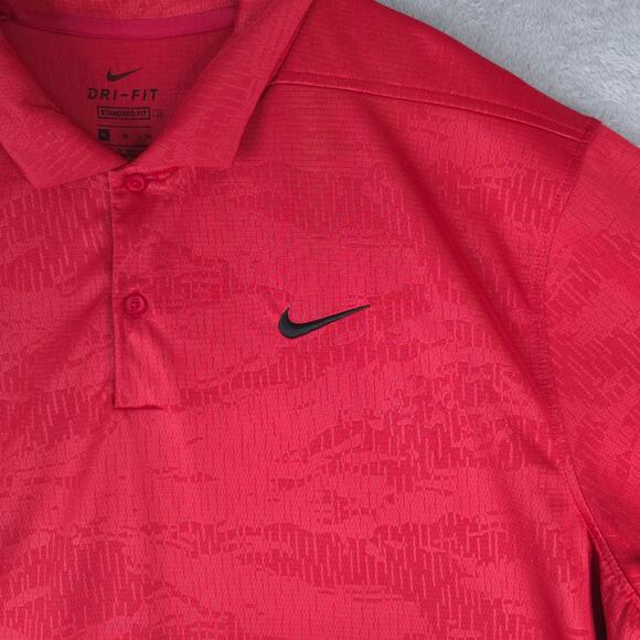 Nike Golf Polo Shirt Mens XL Standard Fit Red Textured Pattern Beach Aloha - Picture 3 of 8